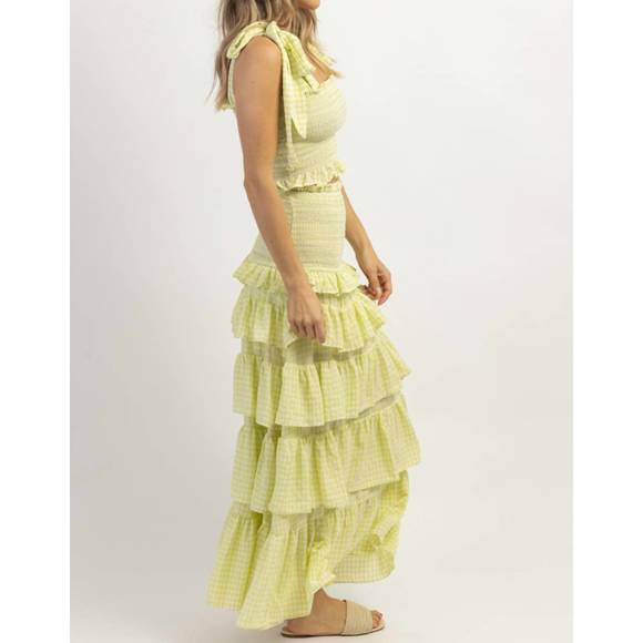 NEW MABLE charm smocked maxi skirt set in lime - Picture 4 of 5